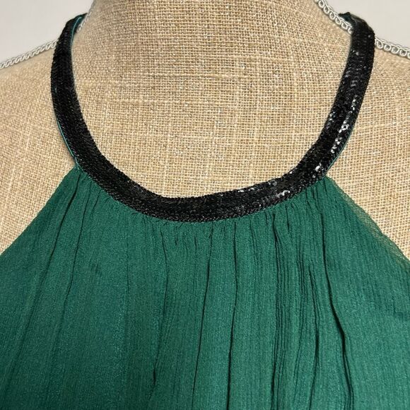 Jay Godfrey Women 100% Silk Halter Neck Tiered Flowy Green Chiffon Dress Sz 2 - Picture 3 of 4